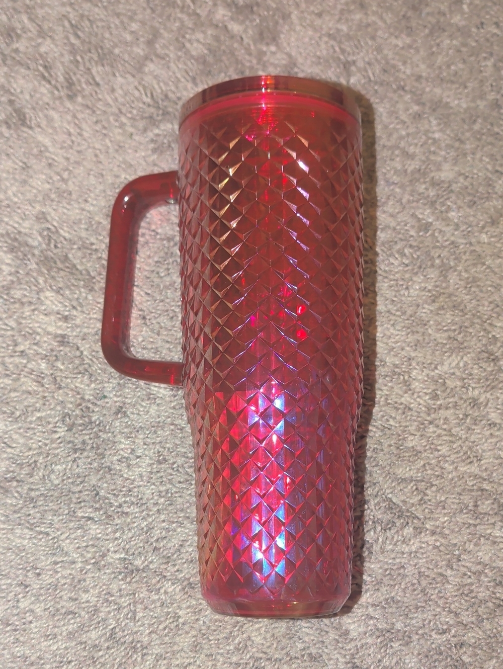 Mainstays Pink Iridescent Diamond-Texture Travel Mug with Handle